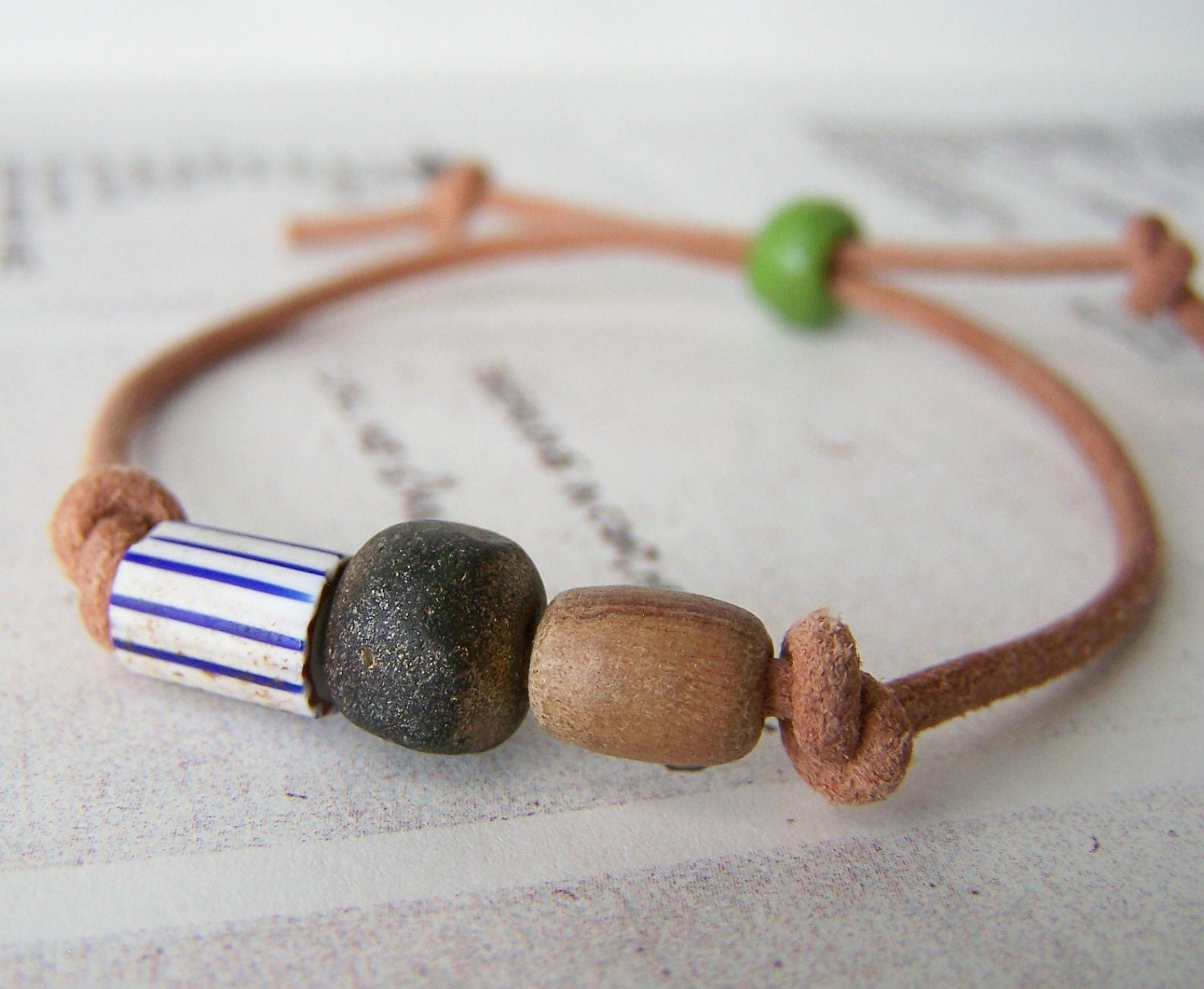 OOAK NEVILLE bracelet - beaded, leather wrap