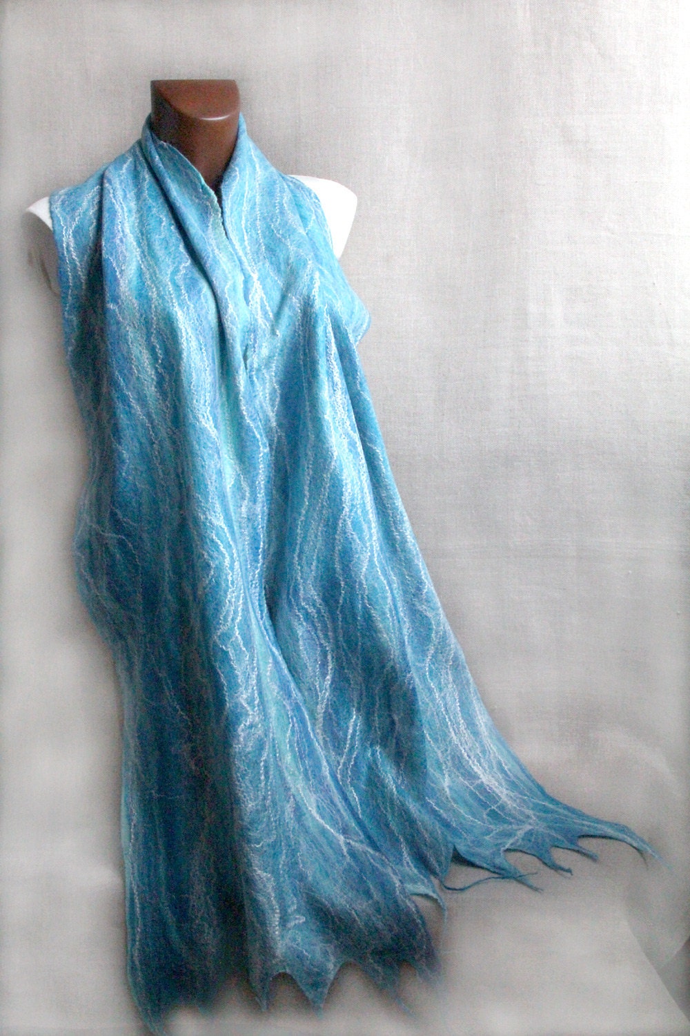 Felted scarf WATERFALL thin cobweb wool women men scarves