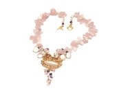 Statement Necklace - Pink Necklace - Brooch Necklace - Gemstone Jewelry - Antiquity Ooak