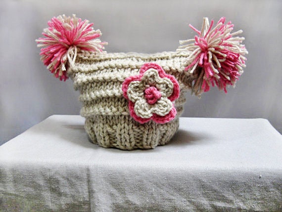 Knit Newborn Hat -Pom Pom Baby Hat 0-3 months