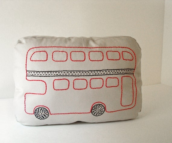 London Double Decker Bus - Sashiko inspired pillow