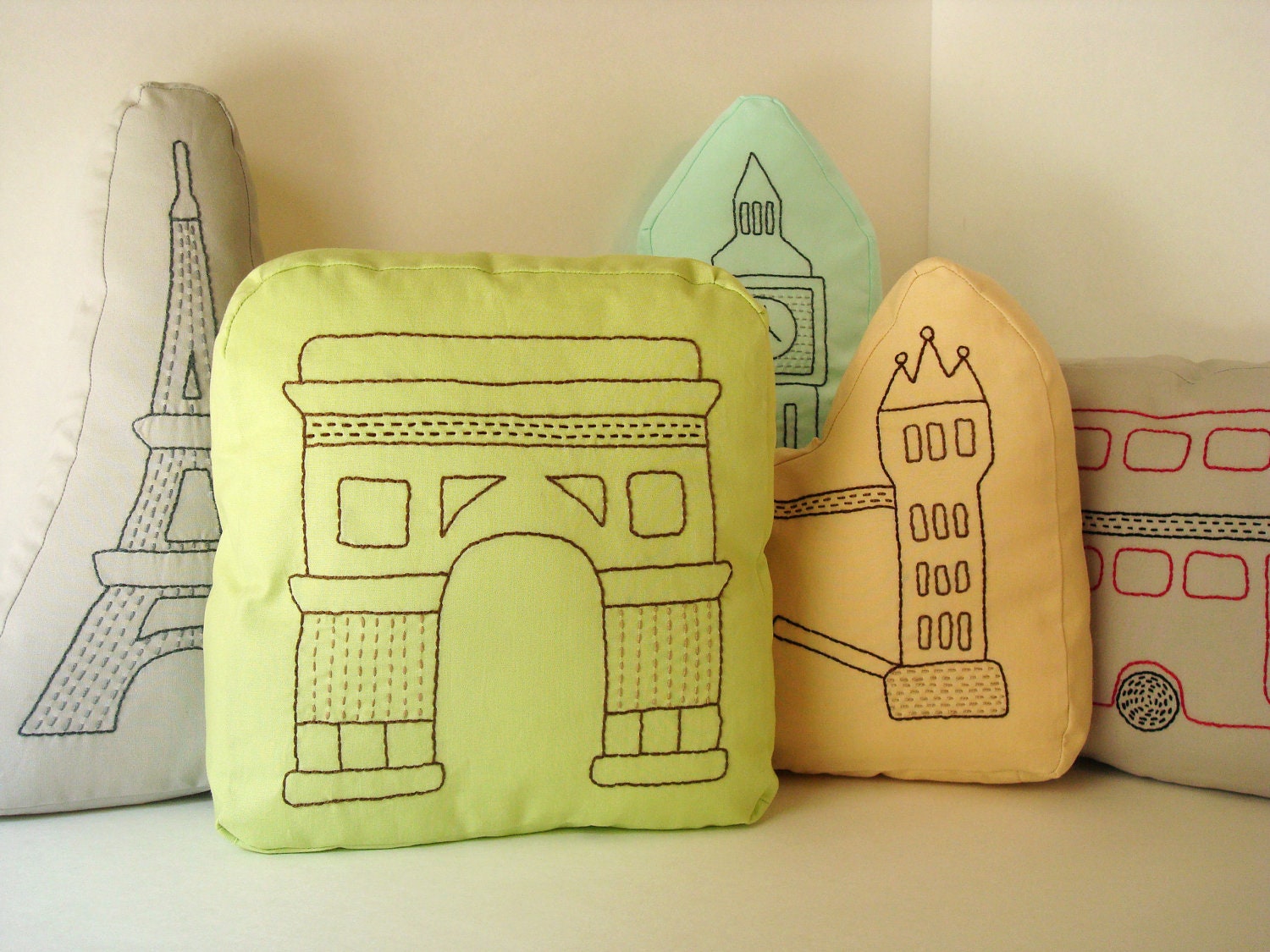London Double Decker Bus - Sashiko inspired pillow