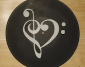 Treble and Bass Clef Music Heart - Painted Vinyl Record (Black)