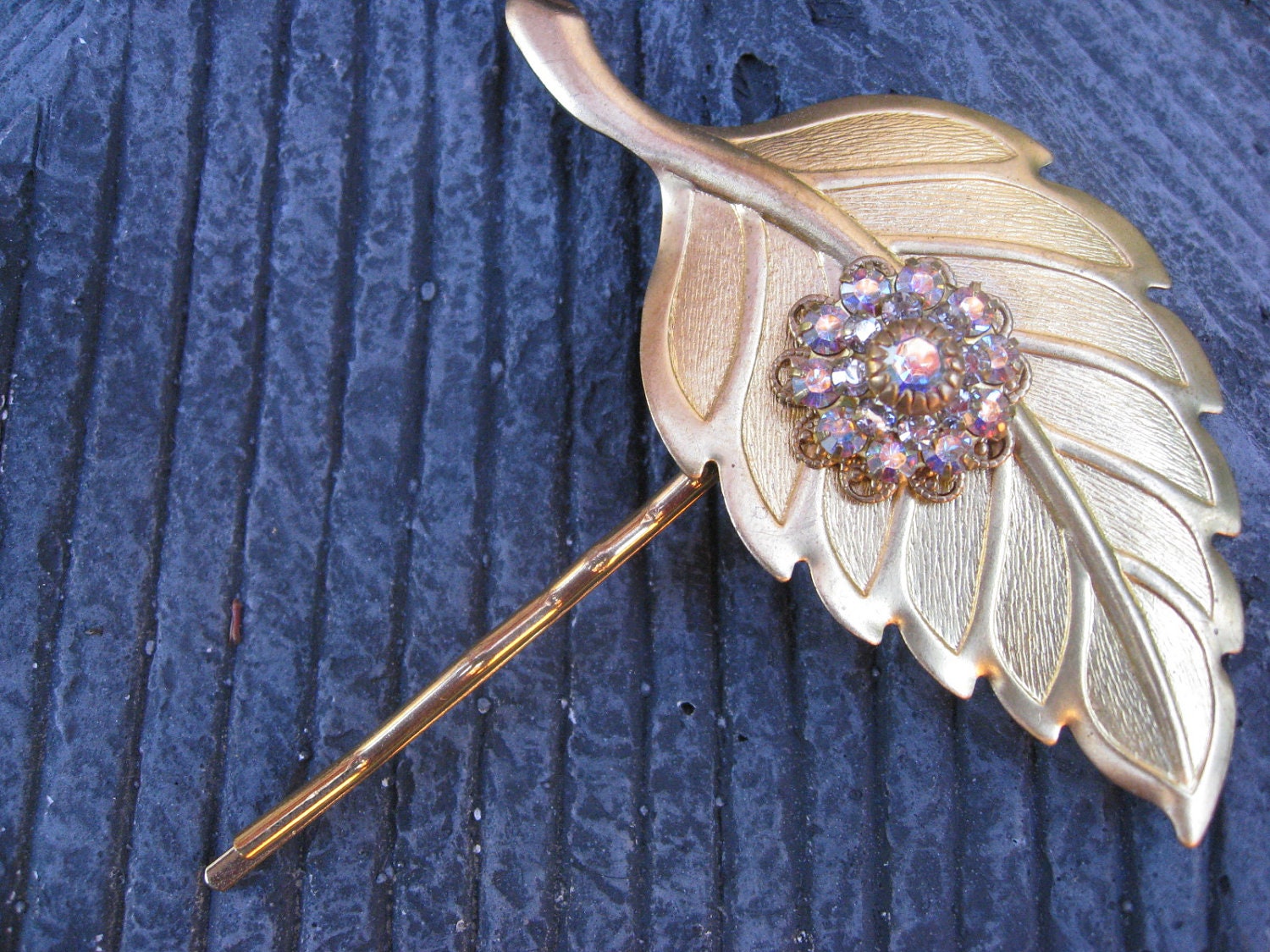 Golden Leaf Crystal Hair Pin