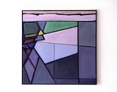 Sacred Geometry, Abstract Landscape Painting, Primitive, Geometric Modern Art, Square Purple Painting by Will Wieber