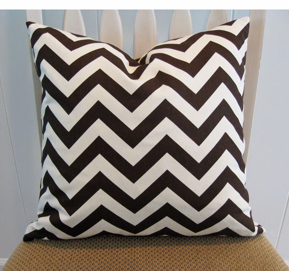 Decorative Pillow Cover, 18" x 18", "ZigZag"  in Brown and Cream