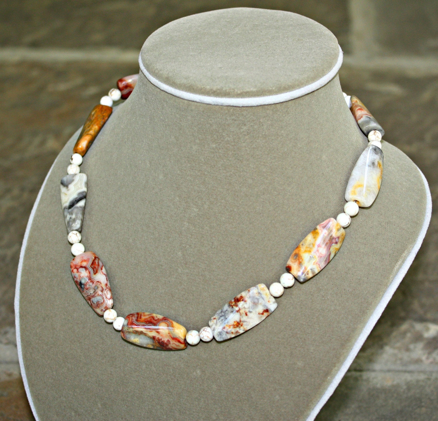 Golden Honey Agate Necklace - Gorgeous Natural Crazy Lace Swirl Gemstones with Sterling Silver Toggle by Mei Faith