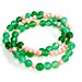 Green & Pink Bracelet SET - Exotic Stackable Set of Three Fancy Cut Green Agate and Pink Coral Beaded by Mei Faith