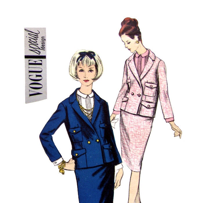 Vintage 1960s Suit & Blouse Pattern Vogue 6131 Special Design Double Breasted Bust 32