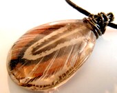 Brown Feather Medium Teardrop Tan Black White Clear Shiny Resin Nature Pendant Boho Necklace Forest Wire Wrapped 18 20 Bohemian Jewelry - PrismGypsy