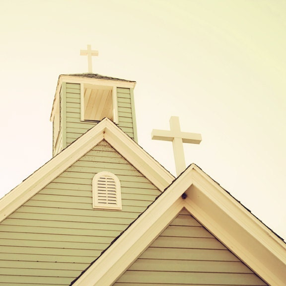 Going to the Chapel - 12 x 12 Fine Art Photograph - green nostalgic cross church wood wedding christian architecture home decor print