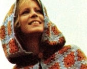 INSTANT DOWNLOAD PDF Vintage Crochet Pattern Granny Squares Hooded Cloak Cape  Retro