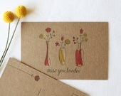 Miss You Bunches Letterpress Postcards. Set of 6