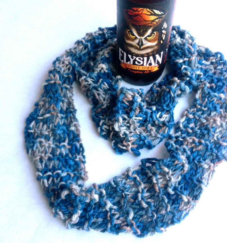 Guy Scarf Denim Fathers Day Spring Rustic Infinity Cotton Silk Wool Handknit  Blue Brown Beige Lightweight  Ready To Ship