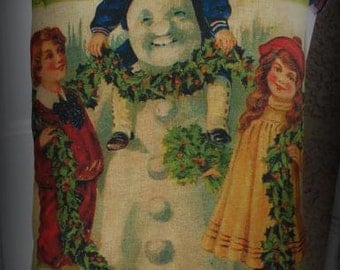 Frosty the Snowman and children with Christmas Garland Winter Pillow