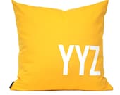YYZ Airport Code Pillow in Yellow with fill