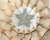Paper Cone Wreath Vintage French Dictionary Pages w/Genuine German Silver Glass Glitter Star Center