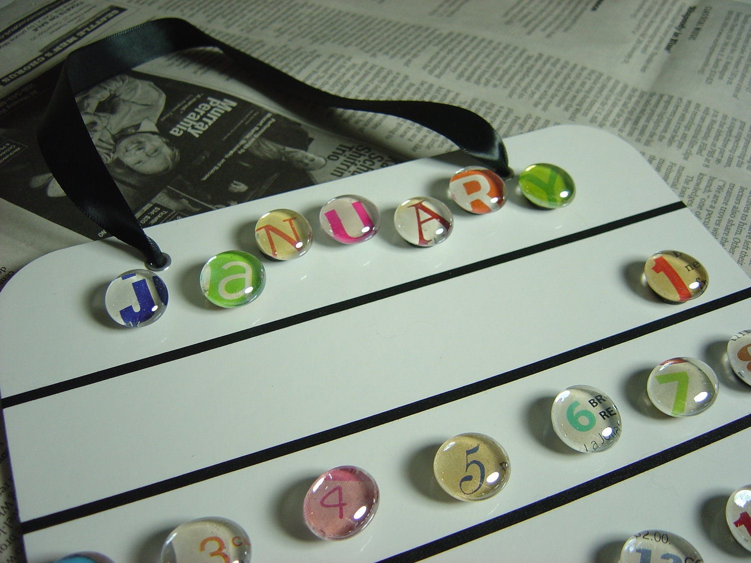 colorful calendar magnet LETTERS- made from recycled magazines, 2013 perpetual calendar