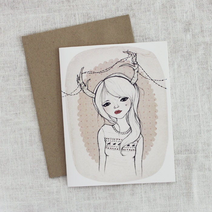 Antler Girl Card - 1pc