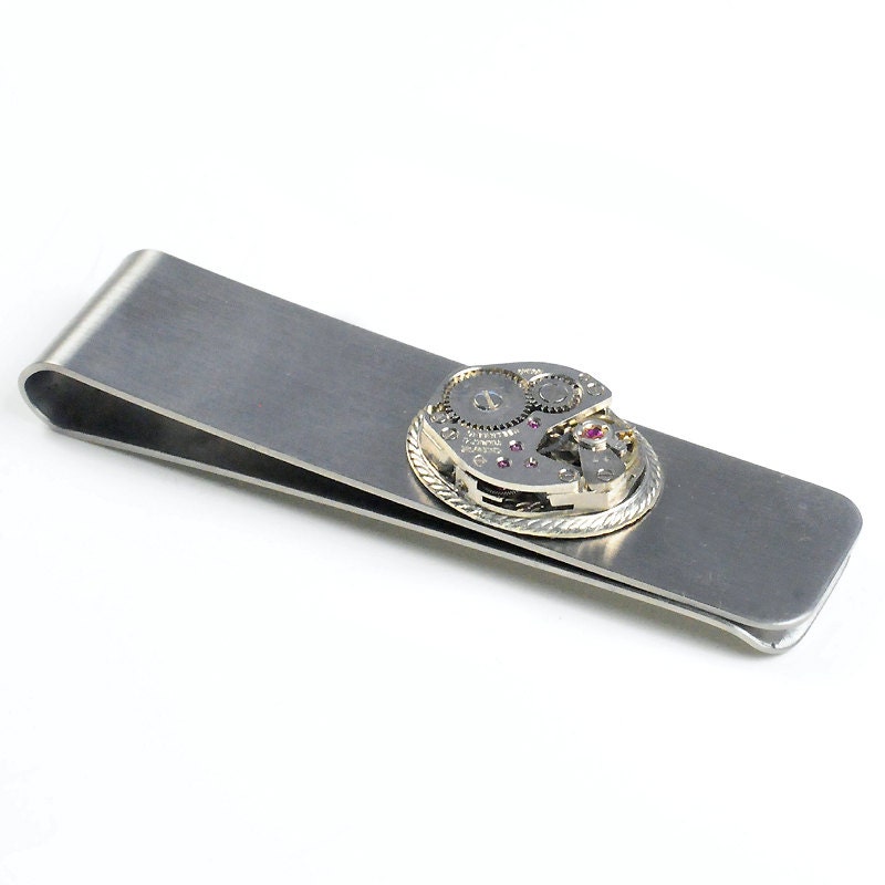 Steampunk Vintage Rado Watch Movement Steel Money Clip