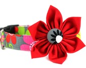 Grey Paisley Dog Collar Flower - Rainforest - Made to Order in Your Choice of Size