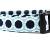 Navy Blue Polka Dot Dog Collar - Acorn Chain in Blue - Made to Order in Your Choice of Size