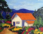 Impressionist Landscape California FLOWER GARDEN COTTAGE Lynne French o/c Art 11x14 Original Painting