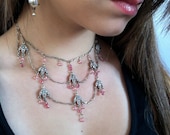 Great Gatsby Silver Dazzling DECO Pink Crystal Princess sparkling Fairy Necklace