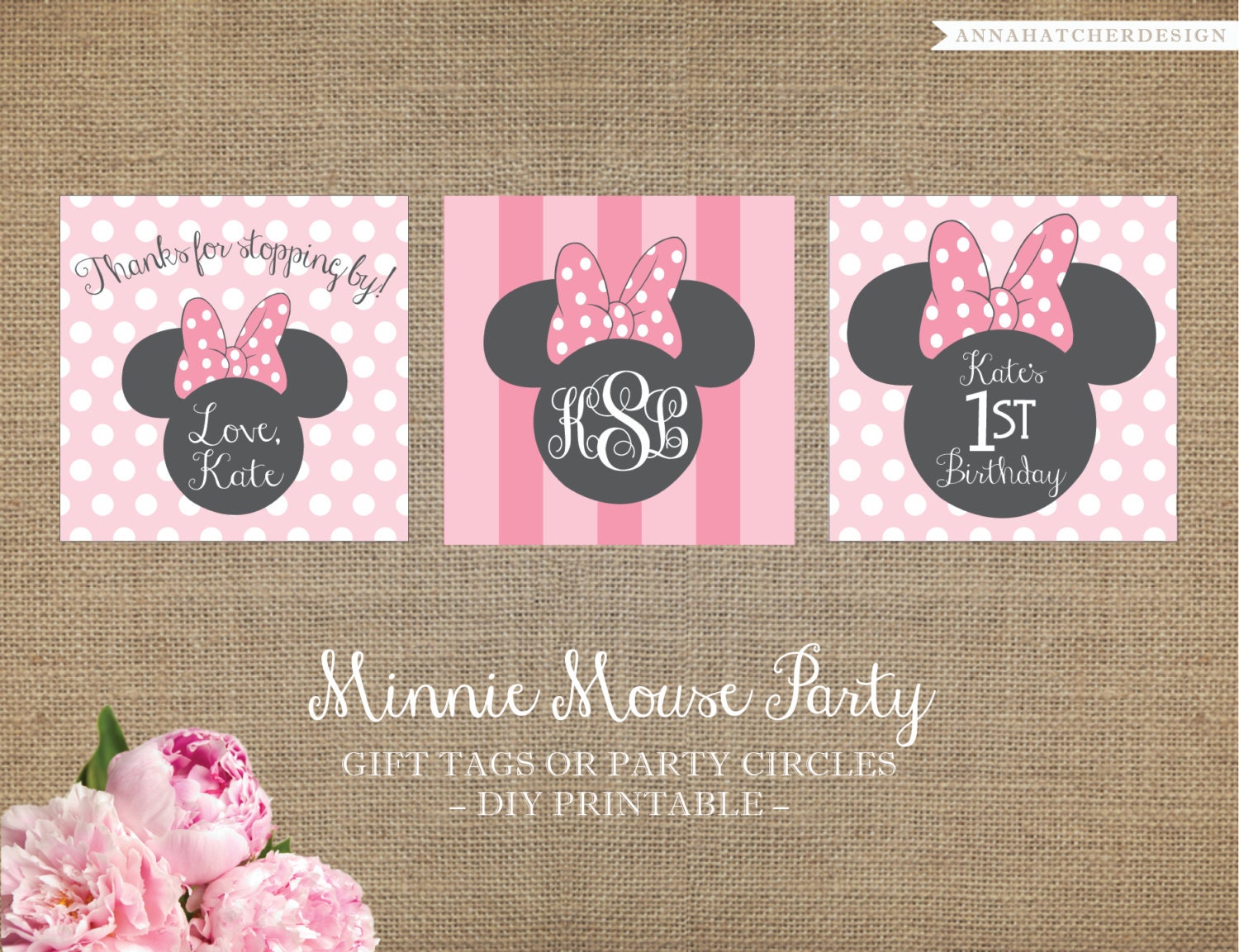Minnie Mouse Party DIY Printable Gift Tags by AnnaHatcherDesign