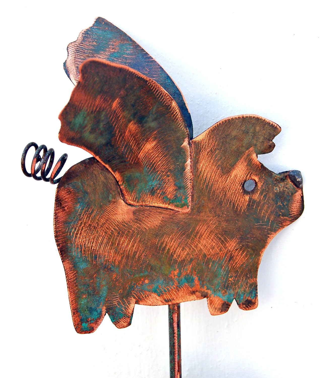 When Pig Flys Garden Pot Plant Stake Copper Metal Yard Art Planter Ornament Outdoor Spike Decor