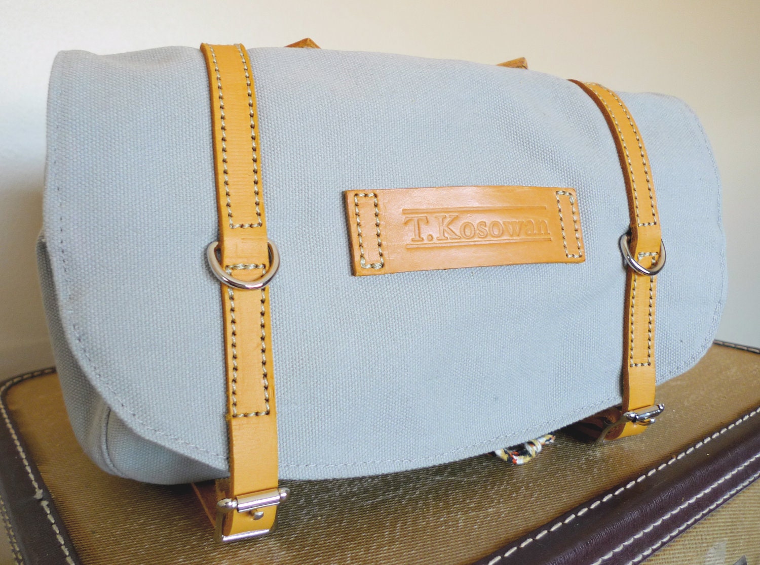 Classic Vintage Style Bicycle Bag (Grey and Yellow)