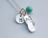 Silver Flip Flop Necklace With Personalized Custom Sterling Initial Charm
