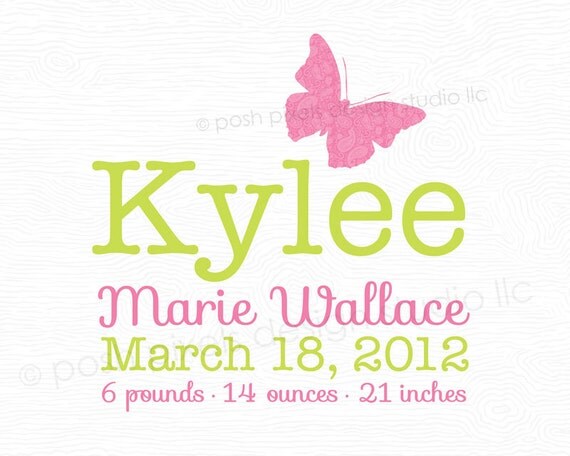BUTTERFLY - Printable 8x10 Nursery Art Print - Baby Announcement - Baby Shower Gift - DIY Butterfly Baby Collection - by Make Life Cute Il_570xn