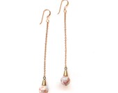 Peach marble and brass cone chain earrings