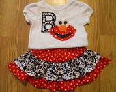 Boutique Elmo Birthday Outfit with Twirl Skirt with inital or number soo cute sizes 12 months- 5t