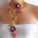 Lariat Necklace Flower Necklace Purple and Pink Hand Crochet Flowers Lariat Scarf Necklace
