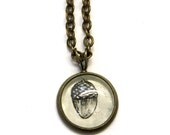 Acorn Illustration Mini Autumn Necklace Brass Back to School Pendant