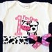 First Birthday Girl Bodysuit, Cow, Farm, Pink and Black