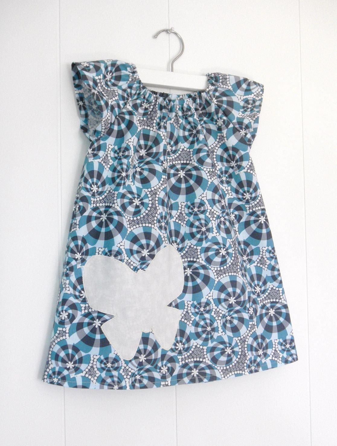 READY TO SHIP 3T // Blue Grey and Cream Girls Shift Dress /  Butterfly / by PerryFinalia