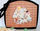 Nautical Seashell Purse - Shell Purse w Sea Grass, Shell, Pearl & Starfish Cluster,  Large