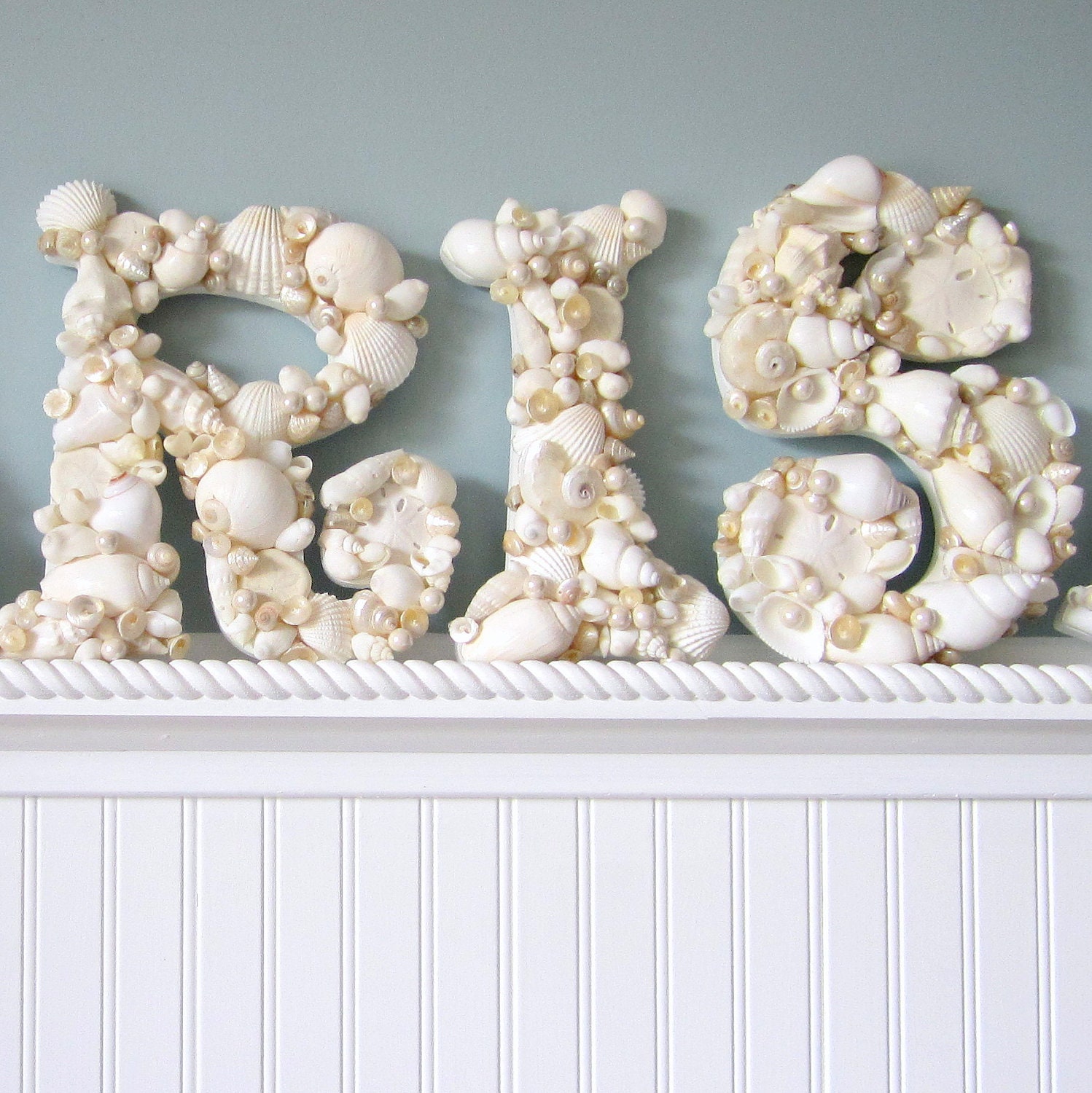 4pc Beach Decor Seashell Letters - Nautical Shell Letters, Choose any 4 in White or Natural