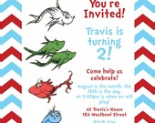 One Fish Two Fish - Dr. Seuss - Birthday Invite Card - Personalized or Customized Invitation JPEG Printable Children Holiday