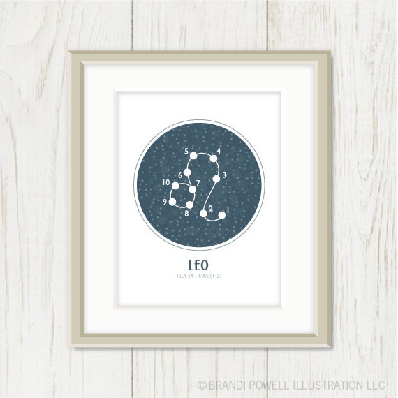 LEO Constellation: Zodiac Print - Astrology, Night Sky, Starry Night, Midnight, Stars, Minimalist, Round - White, Navy Blue 8 x 10