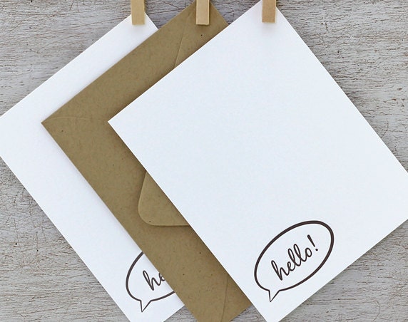 Speech Bubble Letterpress Notecard Set  - Hello Stationery Set - Fathers Day - Dark Brown - 10 pack (NHL1)