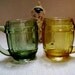 Roll Out the Barrel the Gangs All Here, Vintage Cordial Shot Glasses, 7 Mini Mugs, Retr Barware, Amber Green, 1950s Steins, Octoberfest