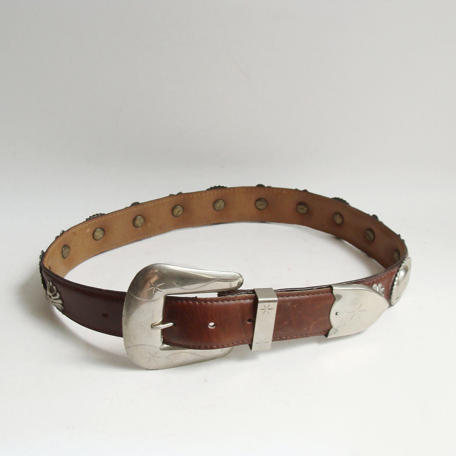 Al Beres belt / vintage western belt / Al Beres made in USA / 80s 90s silver concho belt / vintage belt