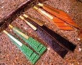 Earring Leather Fringe Kelly Green Espresso Brown Yellow Ochre Southwestern Inspired