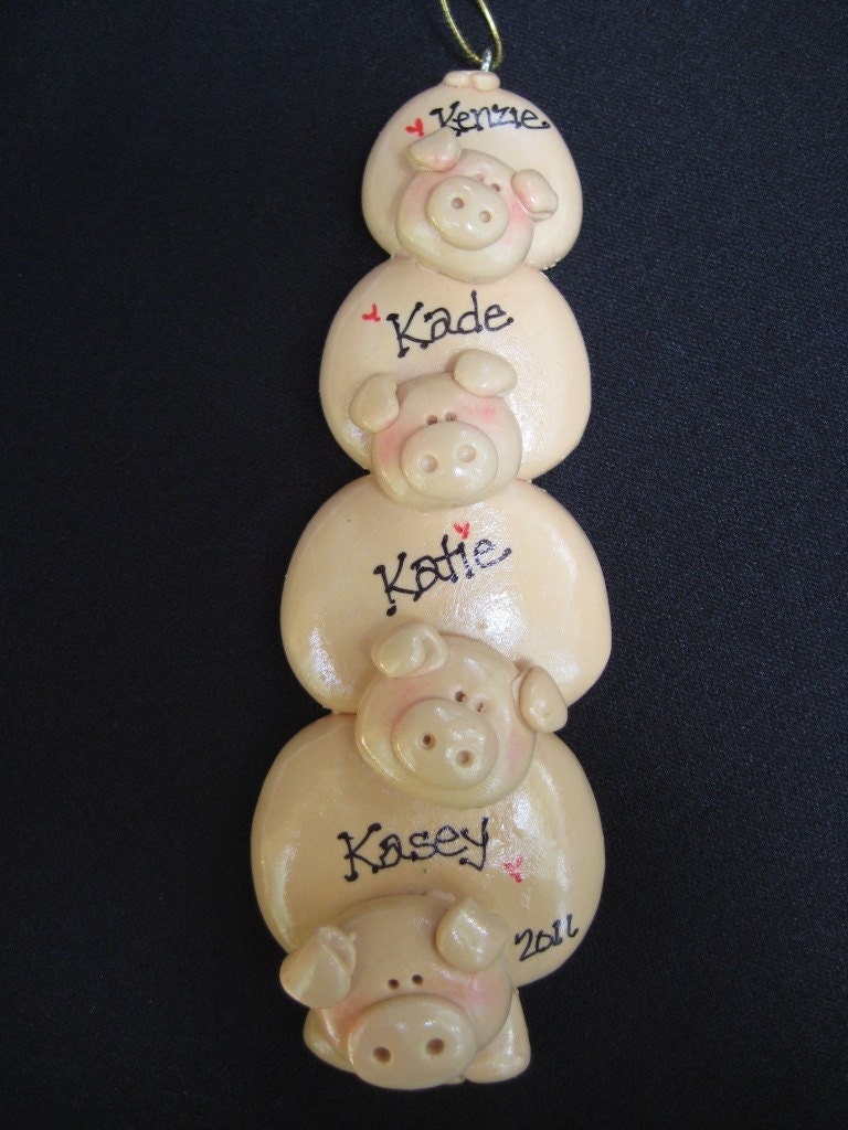 Personalized Pig Family of Four Ornament