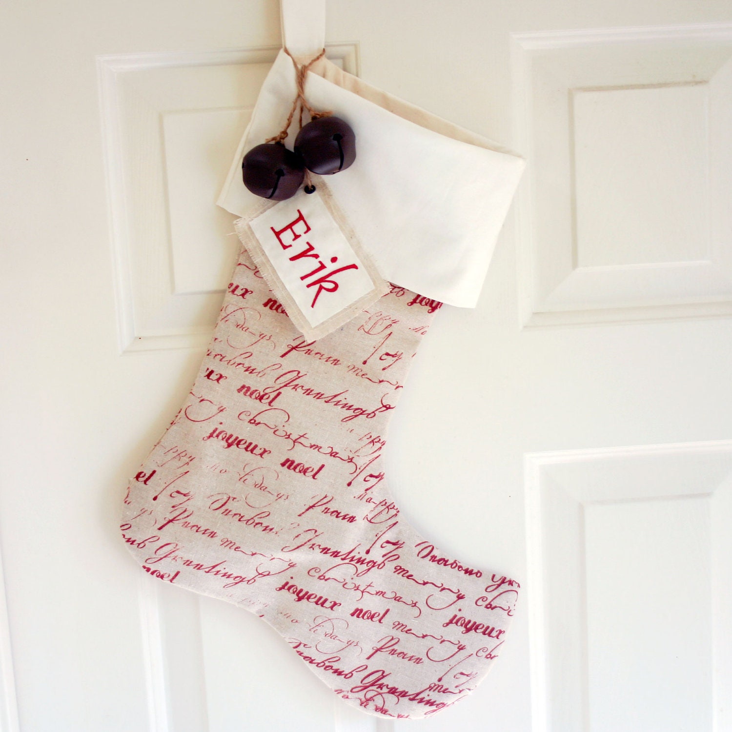 Christmas Stocking Script- Personalized Christmas Stocking, Cottage Chic, Embroidered Stocking, Beach, Coastal Christmas