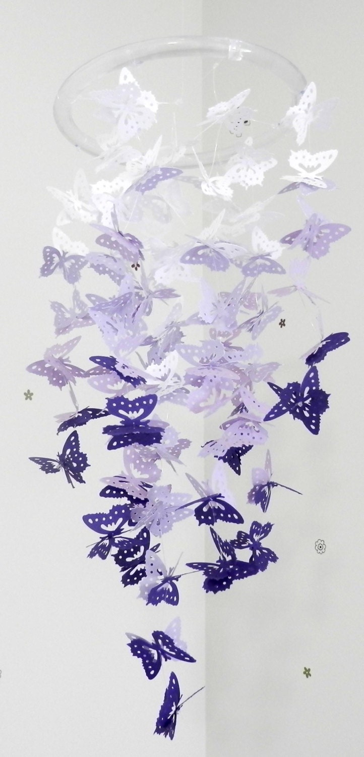 Purple White Butterfly Handmade Paper Small Mobile or Choose Your Own Colors